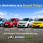 Les cinq générations de Renault Twingo alignées, de la version thermique à la nouvelle Twingo électrique 2026