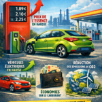 Hausse prix essence station service France 2026 vente en hausse voiture électrique d'occasion