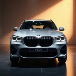 Vue de face d'un BMW iX3 gris argenté exposé dans un showroom moderne avec éclairage chaud, lauréat du World Car of the Year 2026